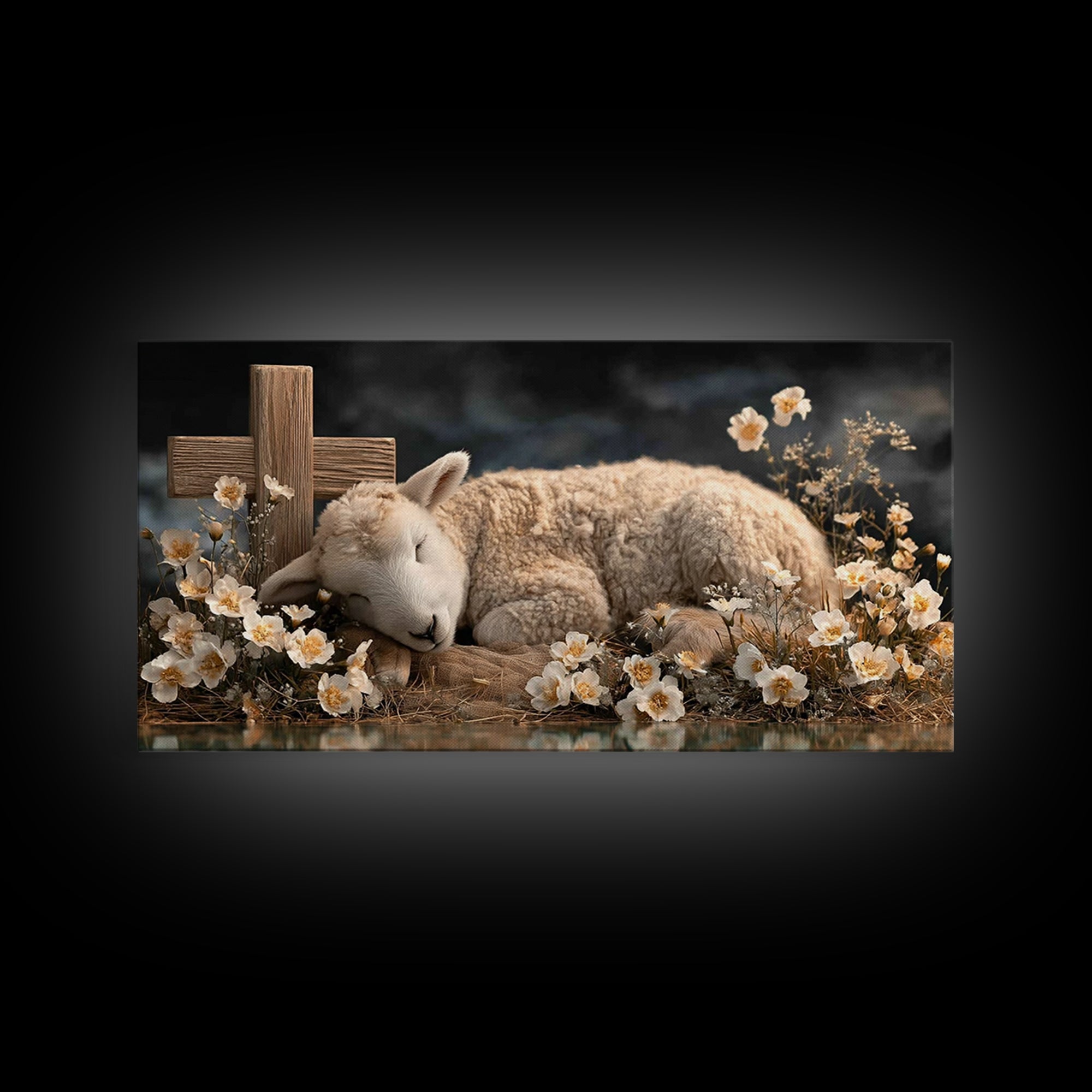Heavenly Lamb – Framed Canvas Print – Christian Wall Art – Christian Art Canvas – Jesus Painting – Pastoral Scenery – Christian Christmas A