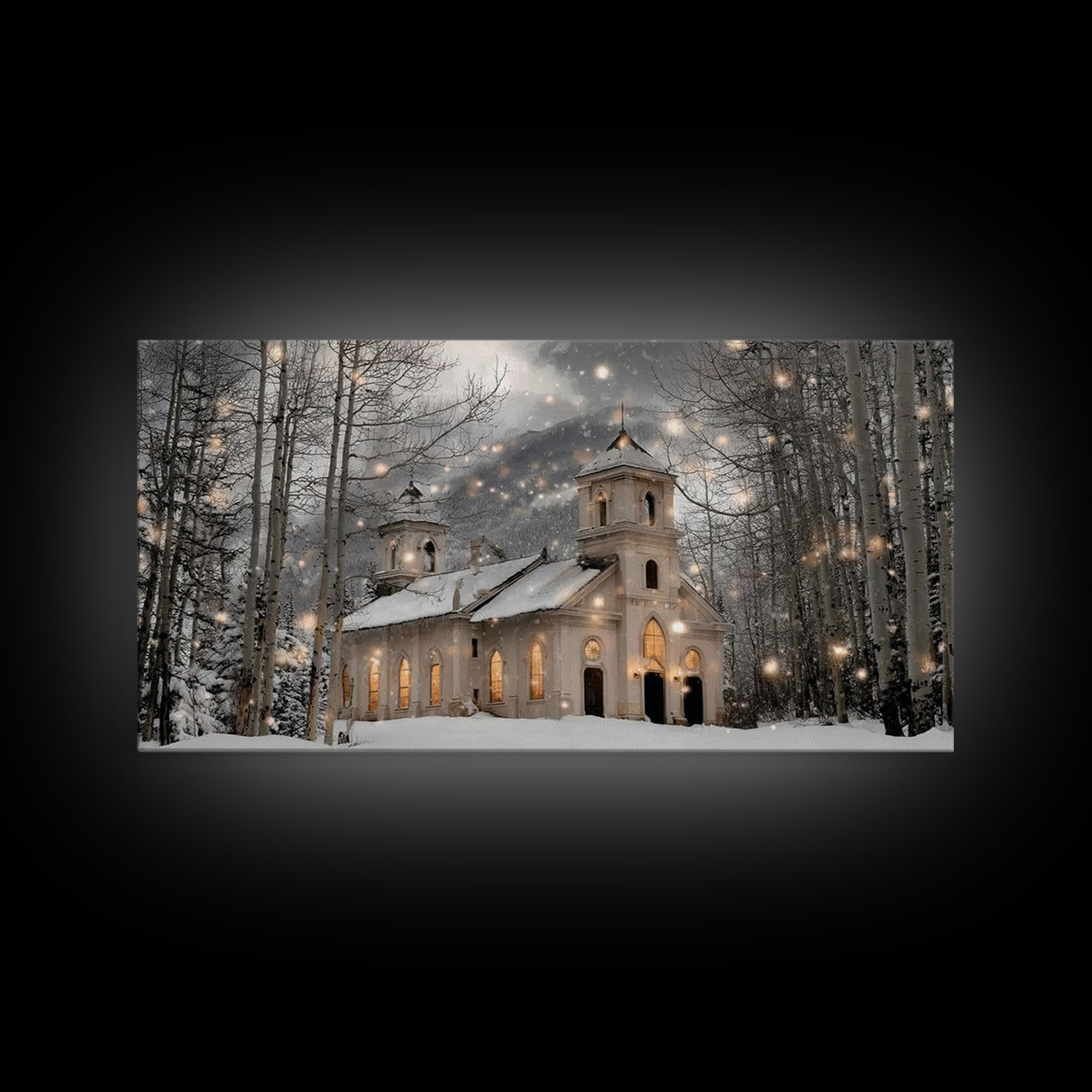 Evergreen Church – Framed Canvas Print – Christmas Wall Art – Christian Art Canvas – Framed Christmas Wall Art – Christian Christmas Art –