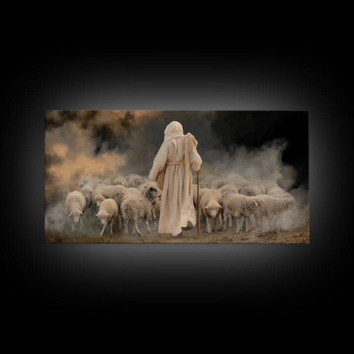 Pasture Keeper – Framed Canvas Print – Jesus Painting – Christian Wall Art – Christian Art Canvas – Large Christian Painting – Christian Gi