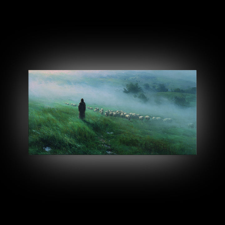 Morning Shepherd – Framed Canvas Print – Christian Art Canvas – Christian Wall Art – Jesus Painting – Christian Art Prints – Moody Christia