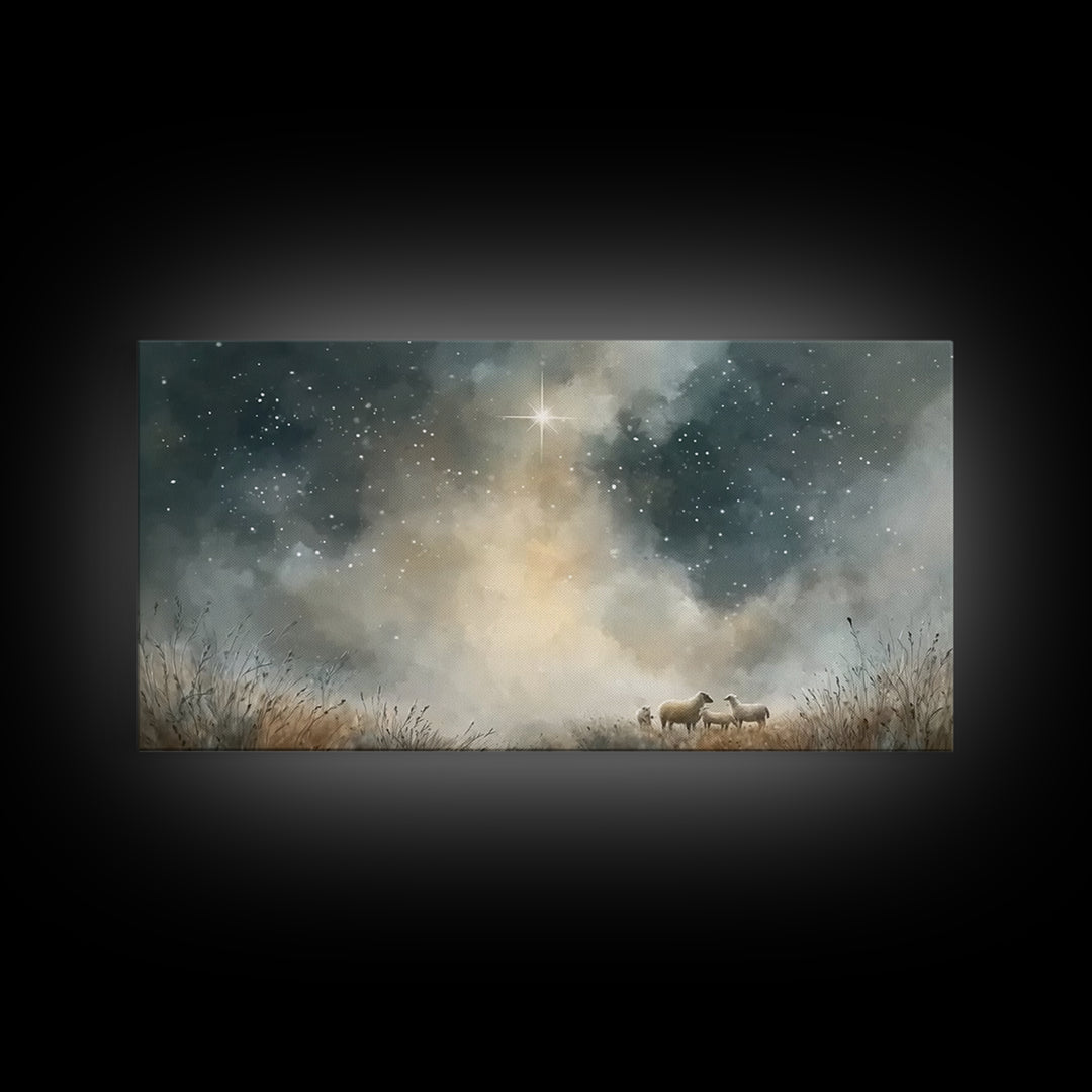 Heavenly Starrise – Framed Canvas Print – Christmas Wall Art – Christian Art Canvas – Christian Christmas – Jesus Christmas Art