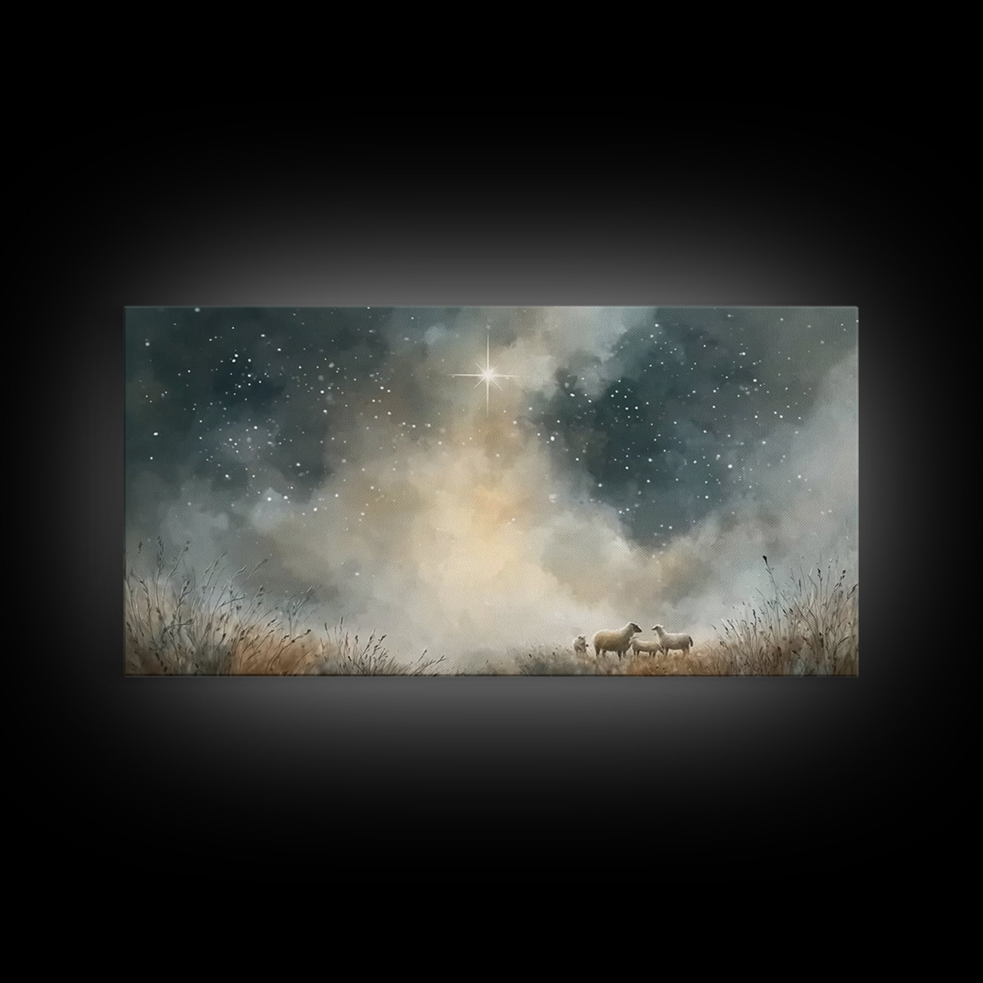 Heavenly Starrise – Framed Canvas Print – Christmas Wall Art – Christian Art Canvas – Christian Christmas – Jesus Christmas Art