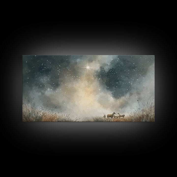 Heavenly Starrise – Framed Canvas Print – Christmas Wall Art – Christian Art Canvas – Christian Christmas – Jesus Christmas Art