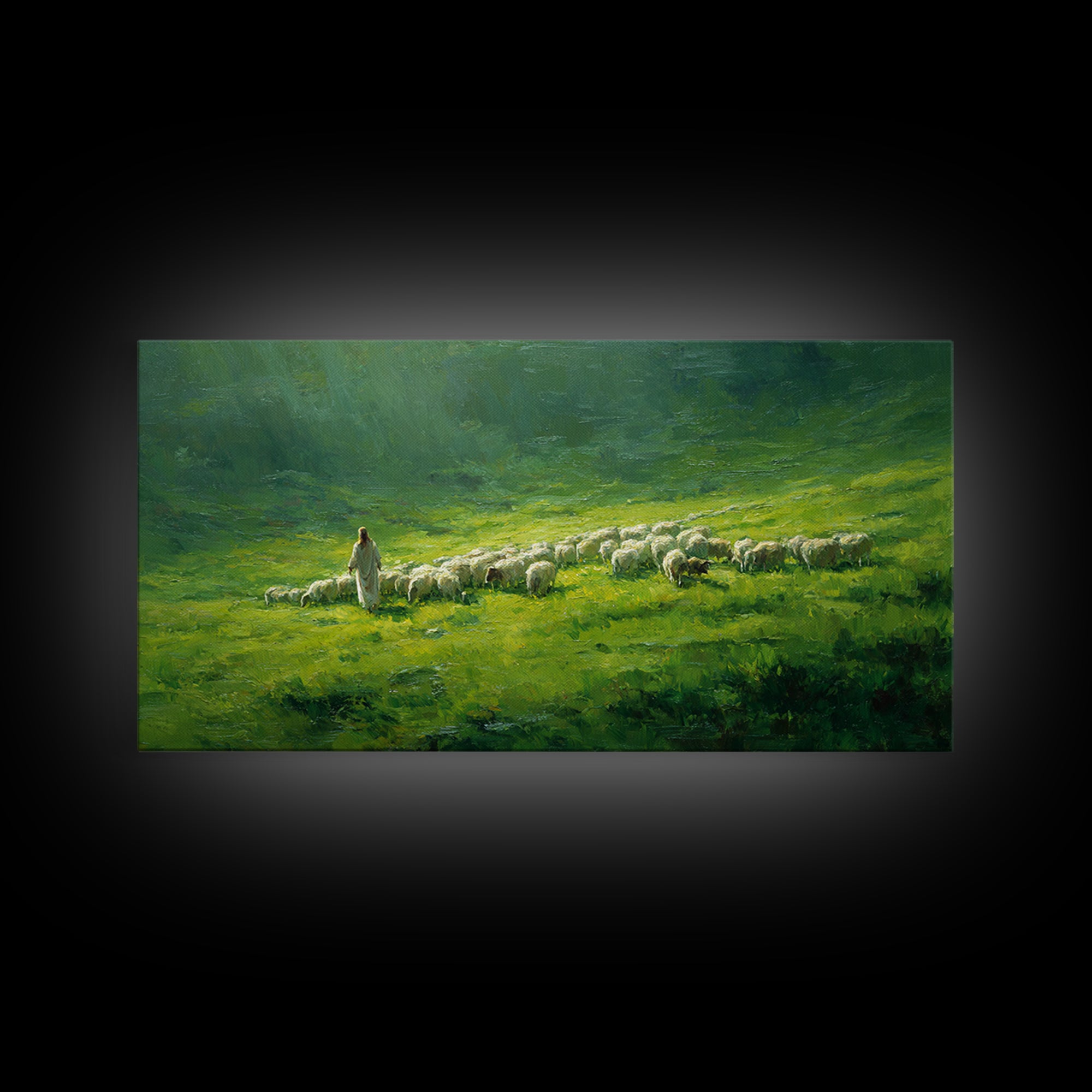 Shepherd’s Calm – Framed Canvas Print – Christian Wall Art – Jesus Painting – Christian Art Canvas – Pastoral Scenery – Christian Christmas