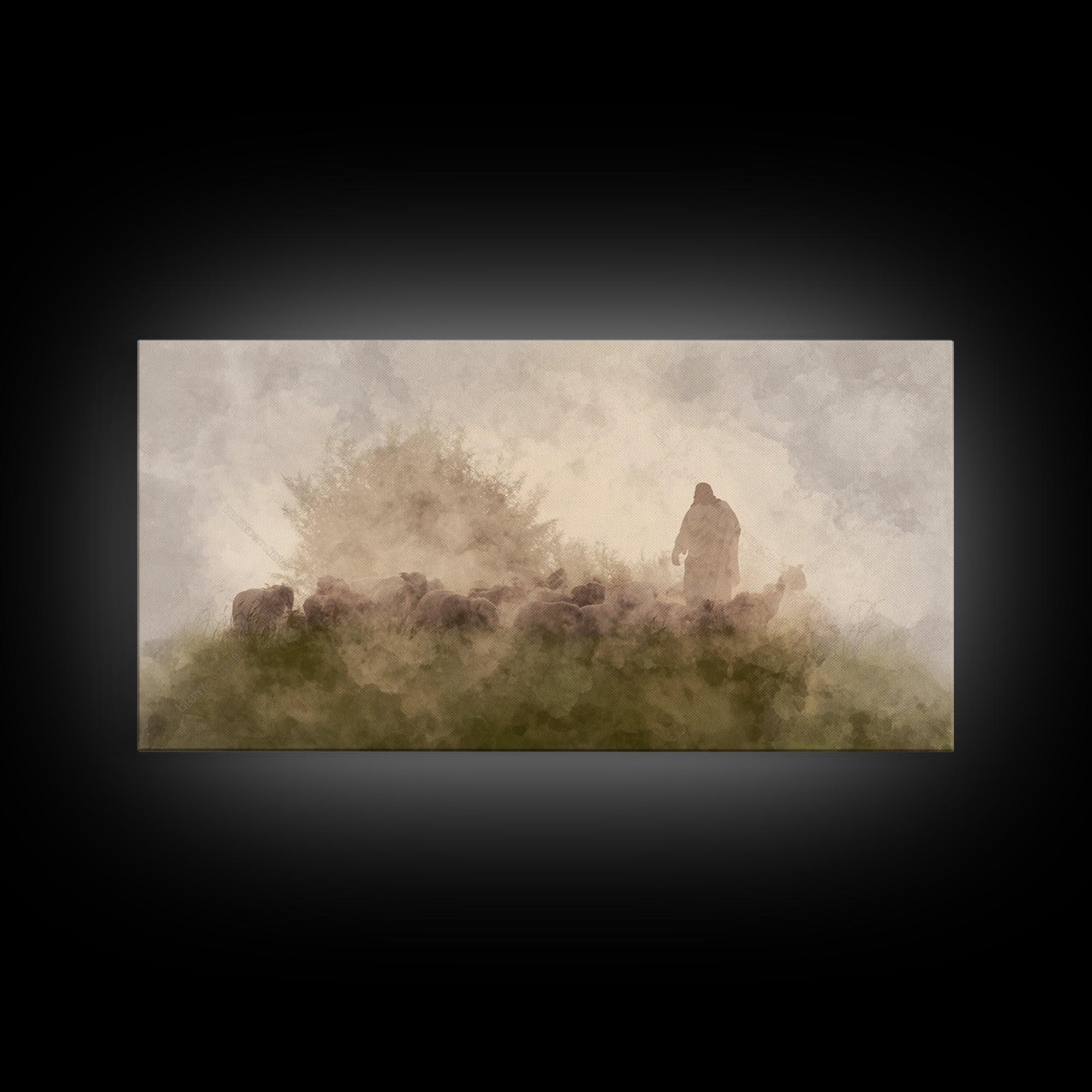 Silent Meadow Light, Framed Canvas Print, Christian Art Canvas, Christian Wall Art, Jesus Painting, Moody Christian Art, Christmas Art Prin