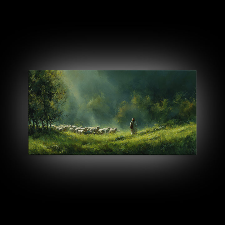 Guiding Forest Light, Framed Canvas Print, Jesus Painting, Christian Wall Art, Christian Art Canvas, Large Christian Painting, Subtle Chris