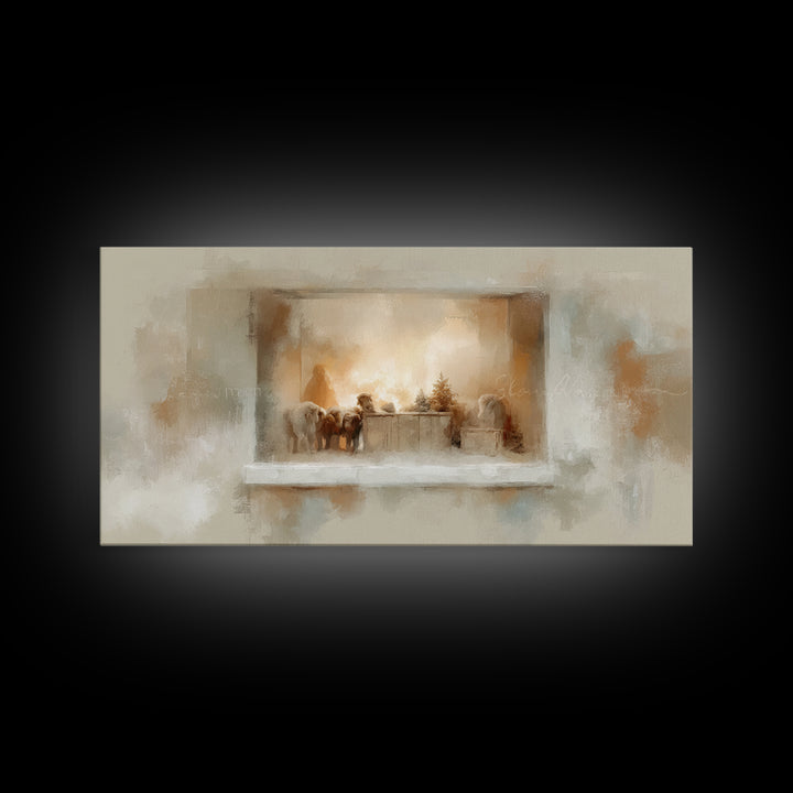Nativity Window Glow – Framed Canvas Print – Christmas Art – Christian Christmas Decor – Christian Wall Art – Jesus Christmas Art – Christm