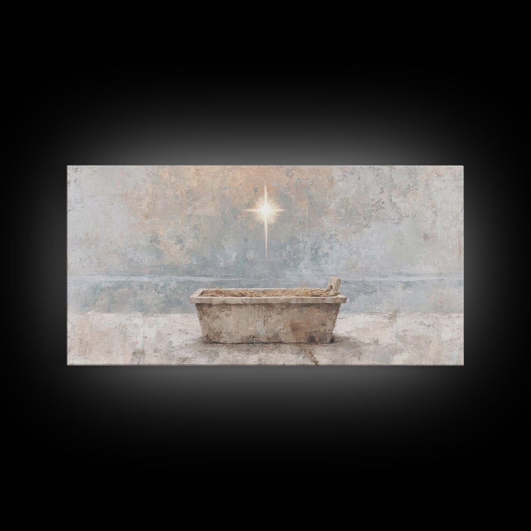 Manger Peace | Framed Canvas Print | Christian Christmas Art | Christian Wall Art | Jesus Painting | Christian Art Canvas | Christian Decor
