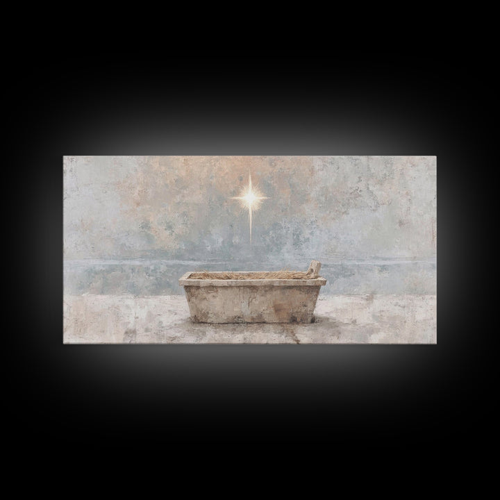 Manger Peace | Framed Canvas Print | Christian Christmas Art | Christian Wall Art | Jesus Painting | Christian Art Canvas | Christian Decor