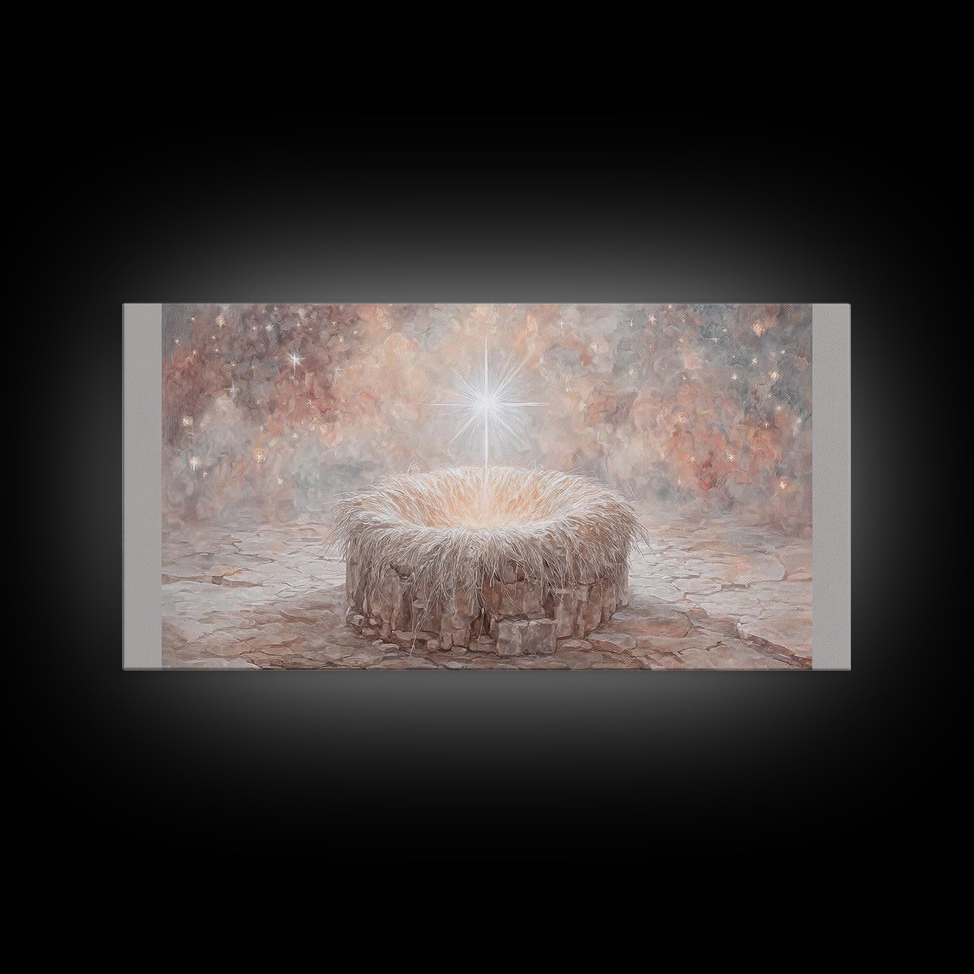 Celestial Cradle | Framed Canvas Print | Christian Christmas Art | Christian Decor | Christian Art Canvas | Christian Wall Art | Jesus Pain