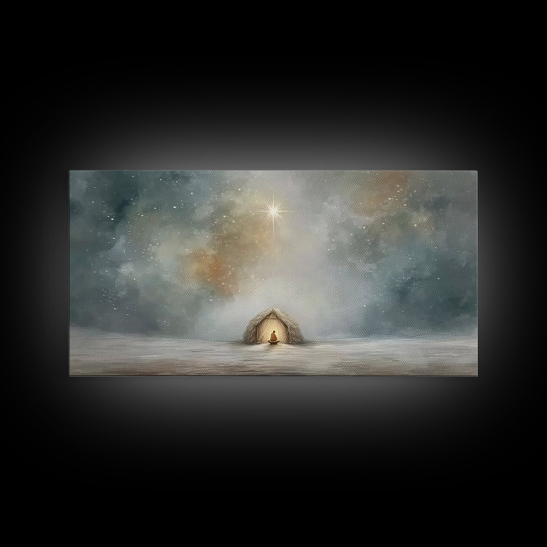 Divine Arrival | Framed Canvas Print | Christian Art Canvas | Christian Wall Art | Jesus Painting | Christian Christmas Art | Christian Dec