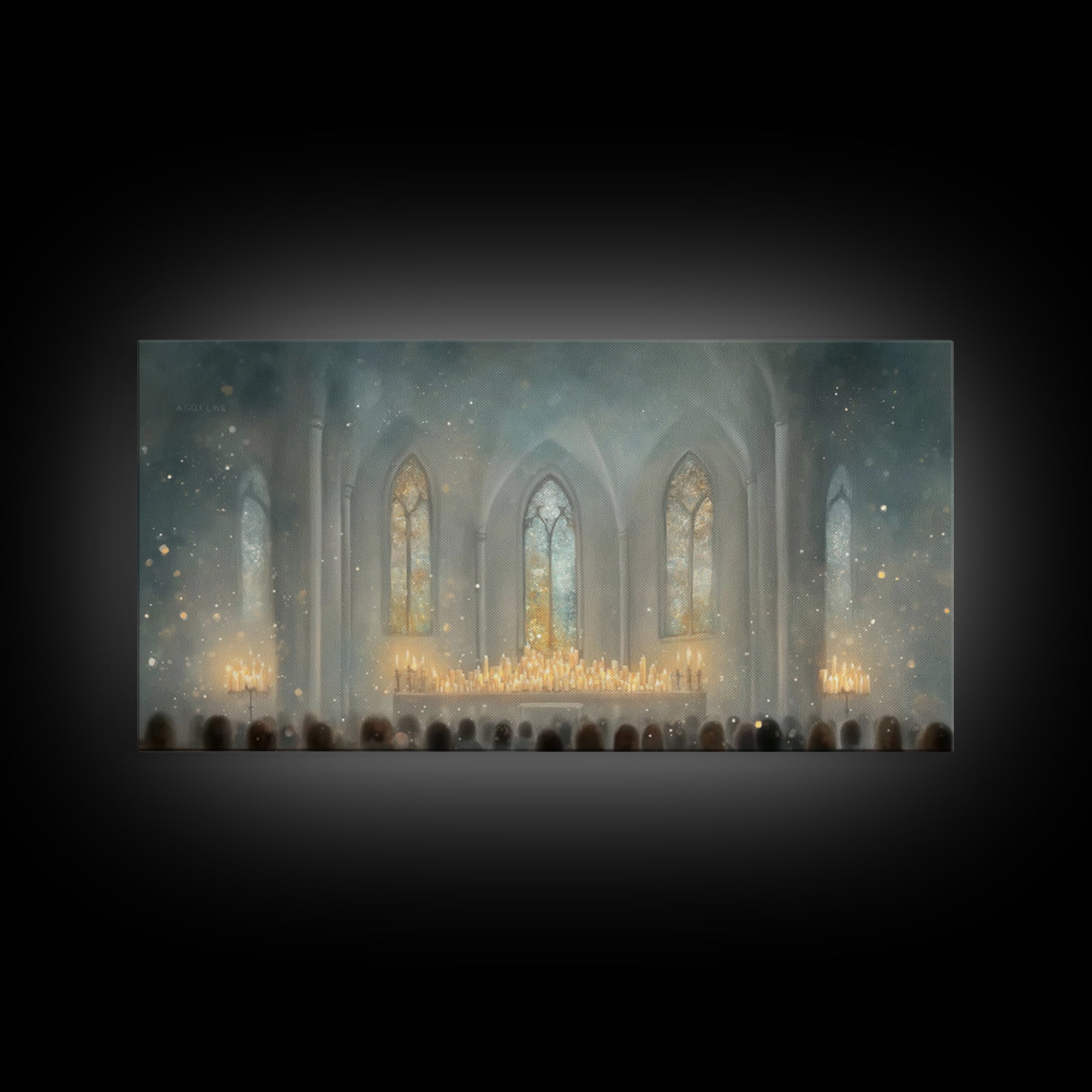 Cathedral Midnight Flame – Framed Canvas Print – Christian Paintings – Christmas Wall Art – Christian Christmas Art – Large Christian Paint