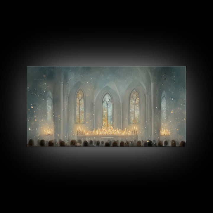 Cathedral Midnight Flame – Framed Canvas Print – Christian Paintings – Christmas Wall Art – Christian Christmas Art – Large Christian Paint