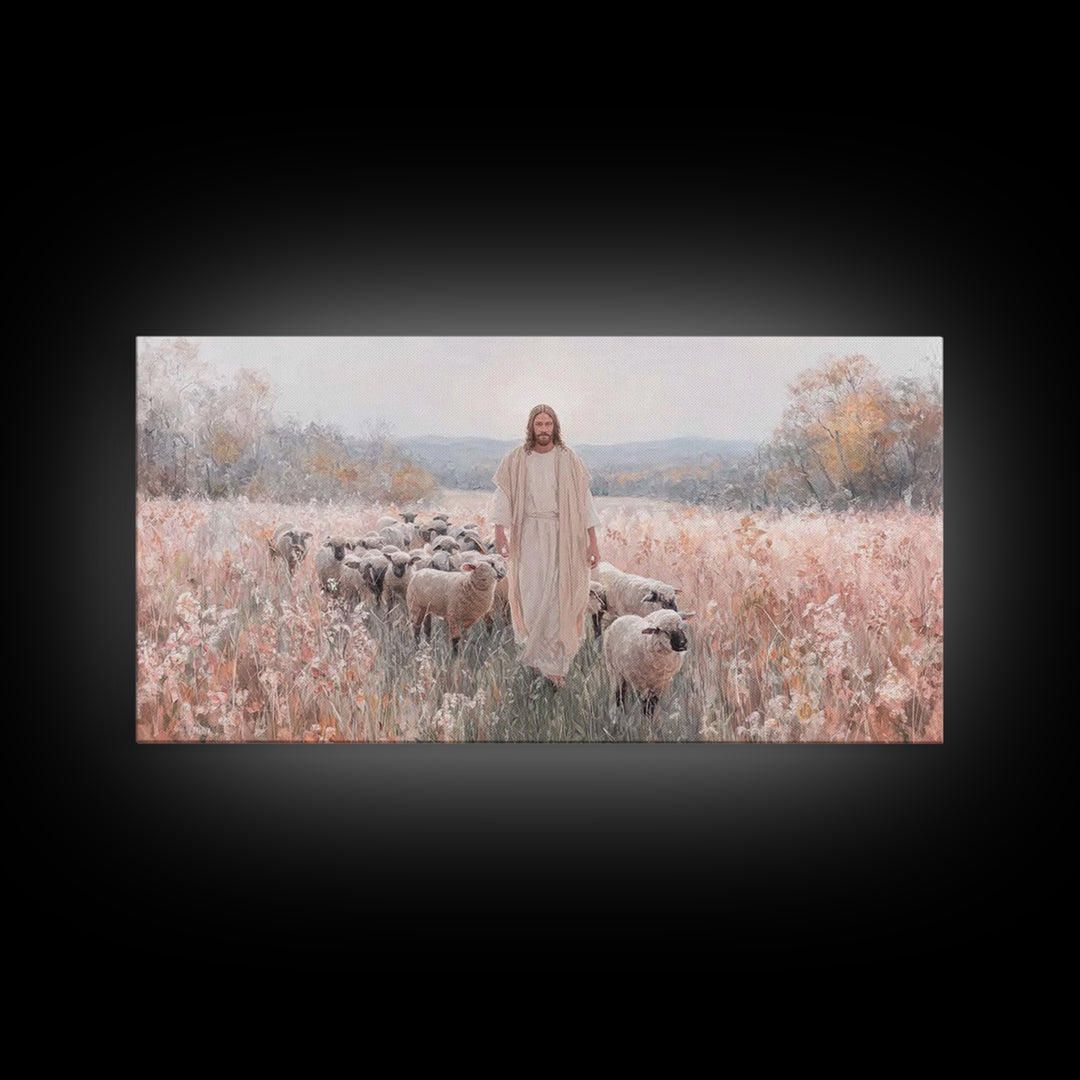 Pasture Of Grace – Framed Canvas Print – Jesus Painting – Christian Art Canvas – Christian Wall Art – Christian Art – Christian Gift