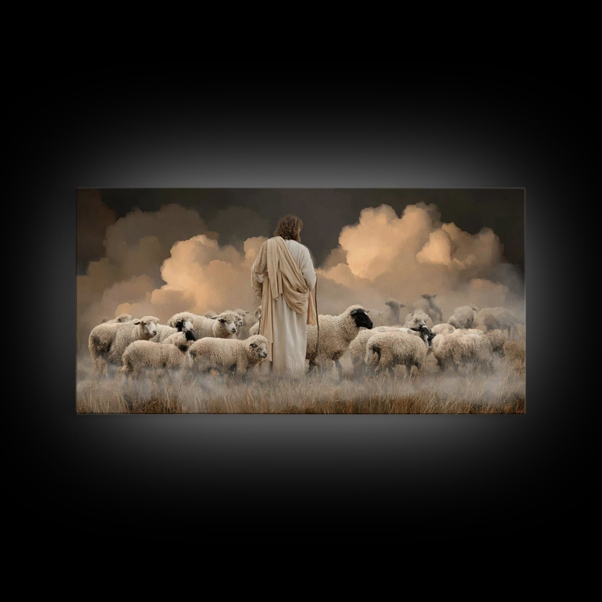 Evening Flock Peace – Framed Canvas Print | Christian Art | Jesus Painting | Christian Art Canvas | Christian Wall Art | Christmas Art