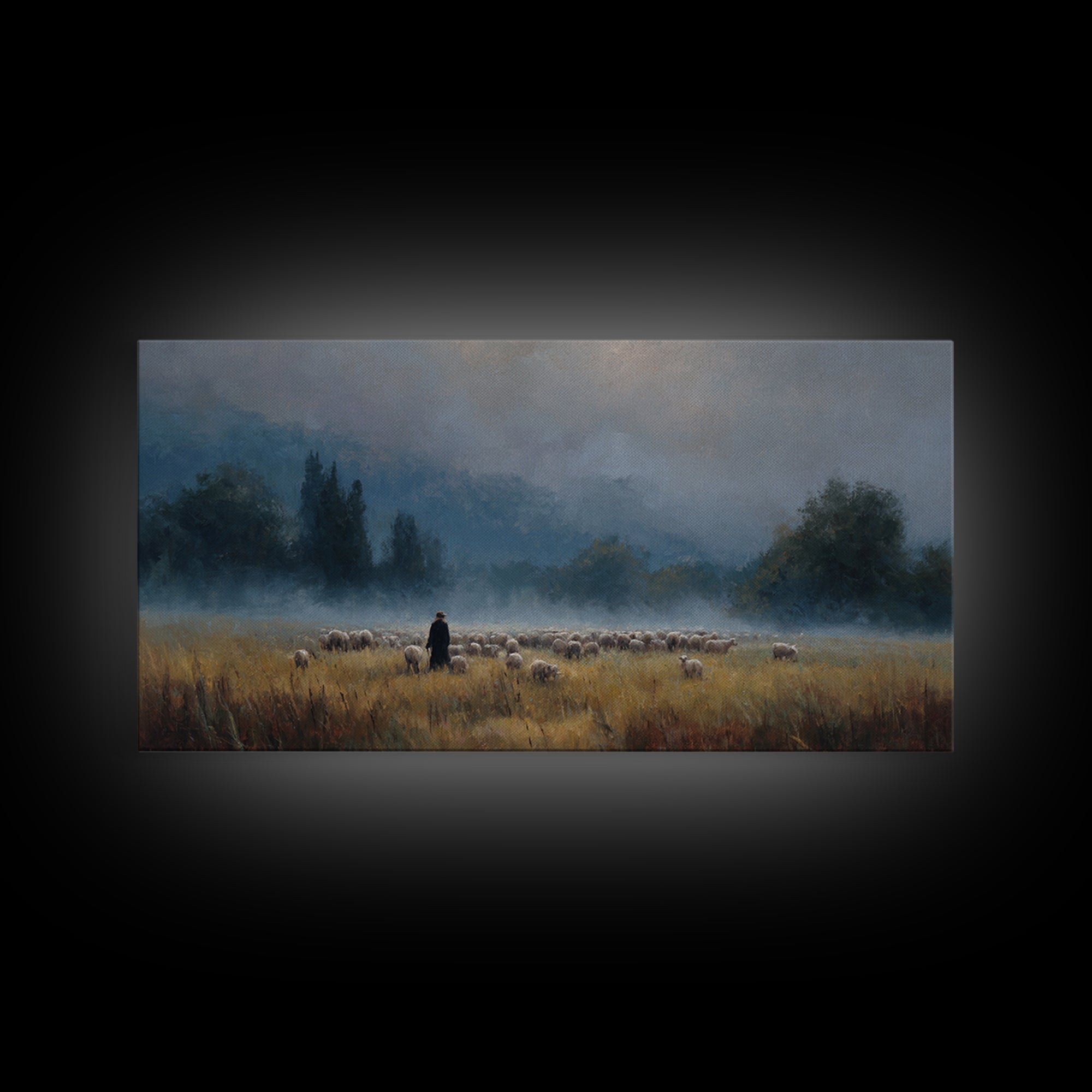 Misty Shepherd Path – Framed Canvas Print, Christian Art Canvas, Christian Christmas Art, Jesus Painting, Christian Wall Art, Christian Art