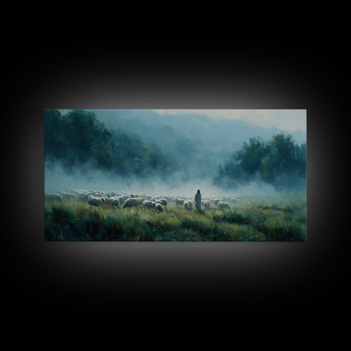 Morning Pasture Calm – Framed Canvas Print – Christian Art – Christian Wall Art – Christian Art Canvas – Jesus Painting – Christmas Art