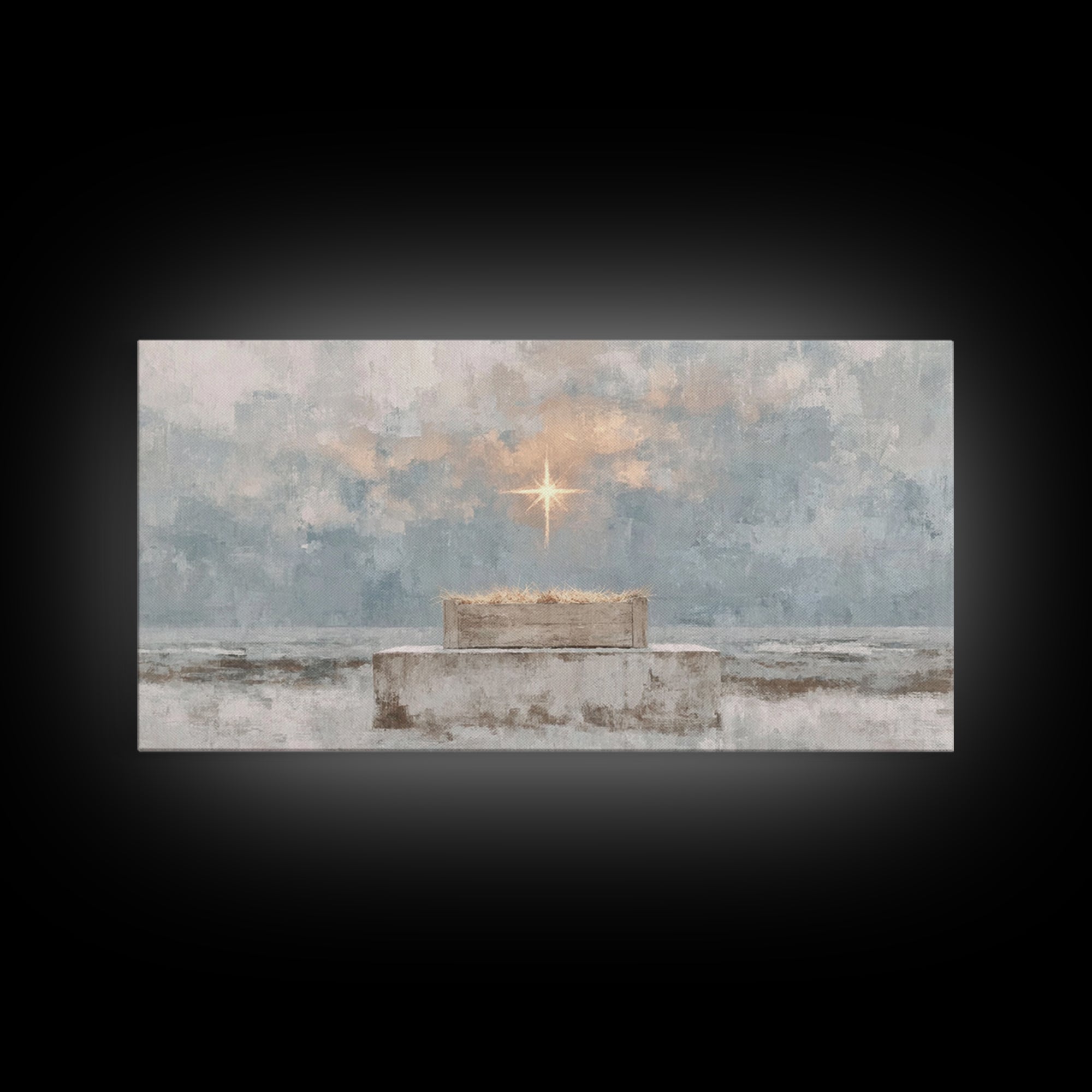 Sacred Nativity Light – Framed Canvas Print – Christian Art Canvas – Christmas Art – Christian Wall Art – Christian Christmas Art – Christi