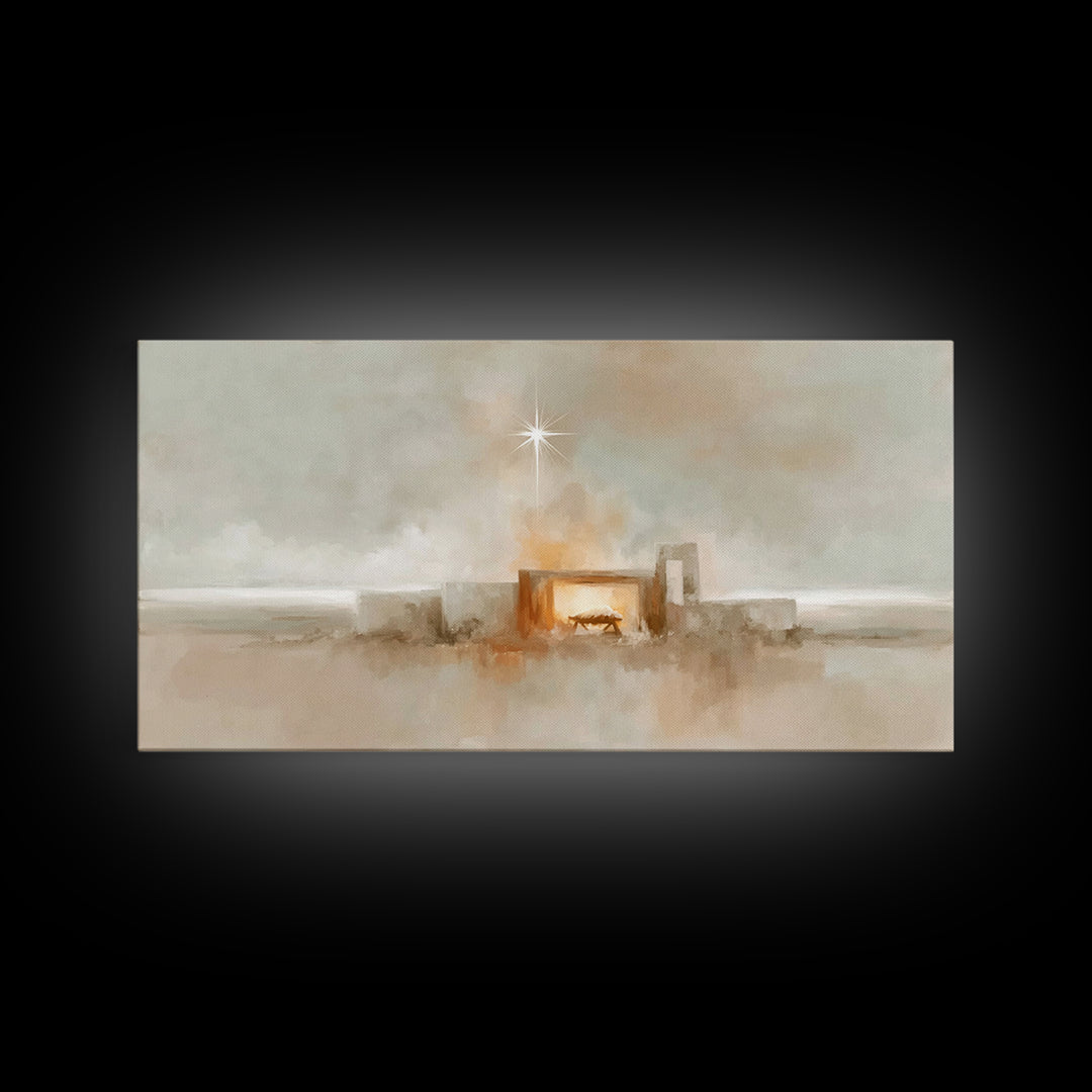 Holy Manger Light – Framed Canvas Print – Christian Christmas Art – Christian Art Canvas – Christian Wall Art – Christmas Art – Christian A