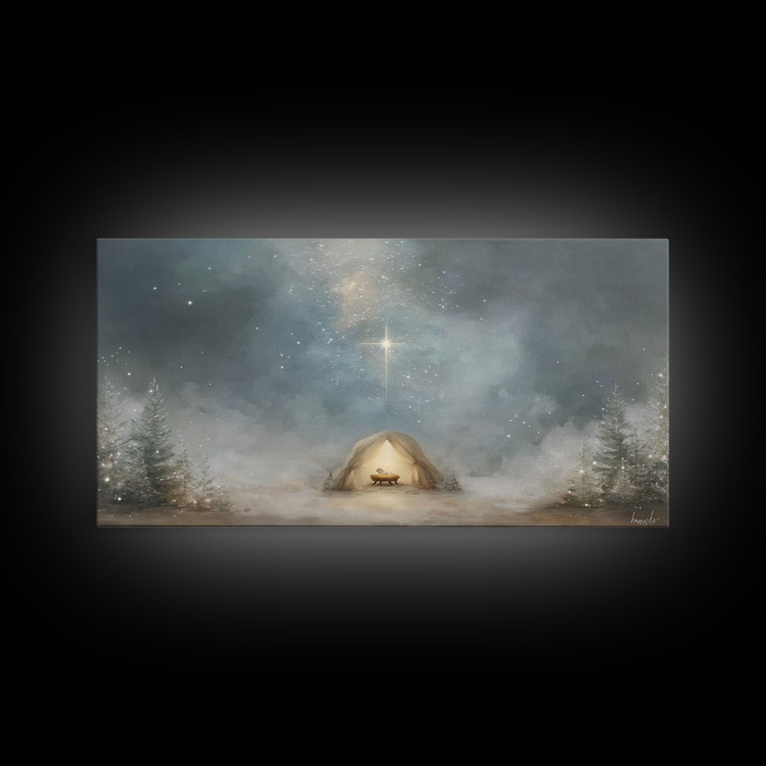 Heavenly Night Star – Framed Canvas Print – Christian Art Canvas – Christian Christmas Art – Christian Wall Art – Christmas Art – Christian