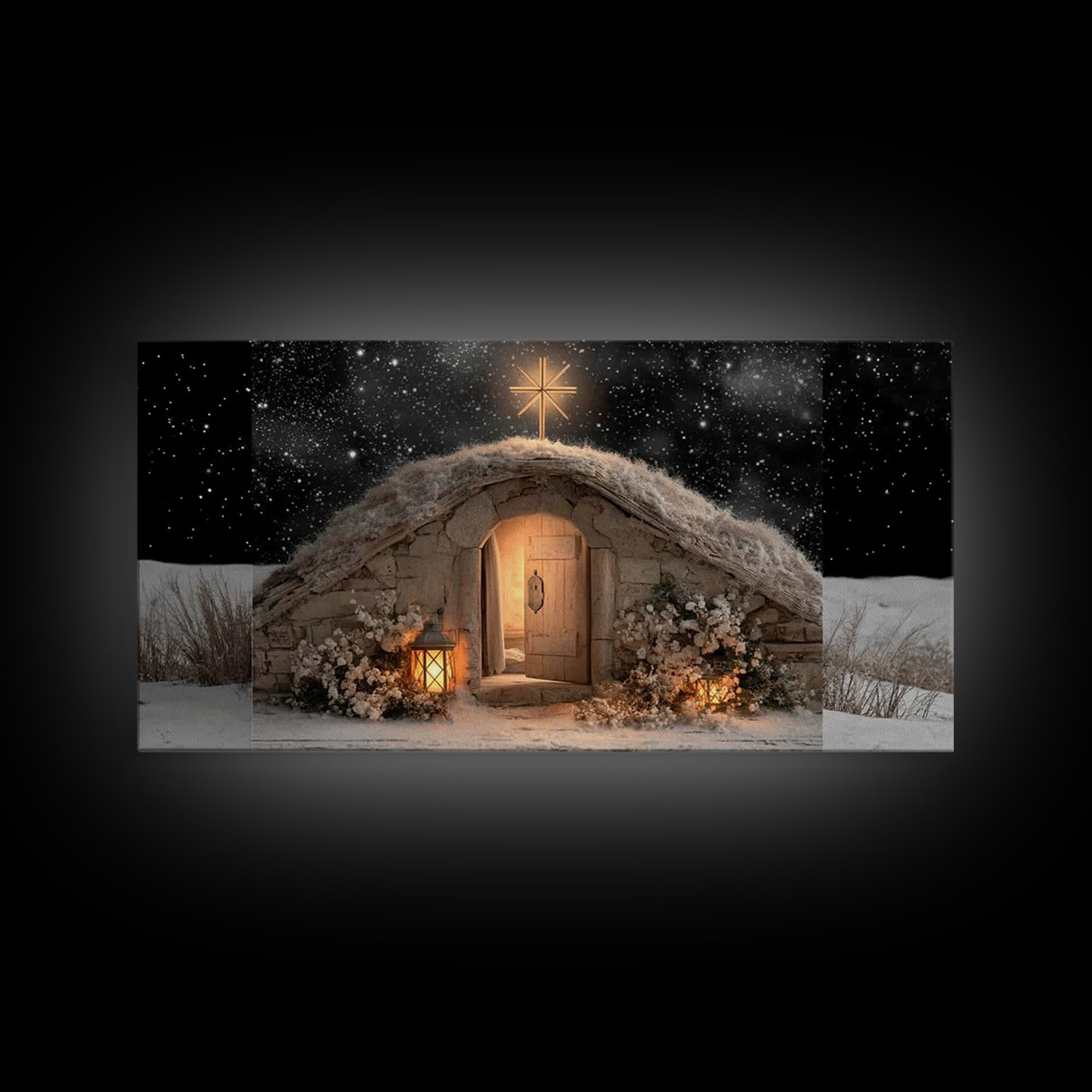 Sacred Stable Glow | Framed Canvas Print | Christian Christmas Art | Christian Art Canvas | Christmas Art | Christian Art | Christian Wall