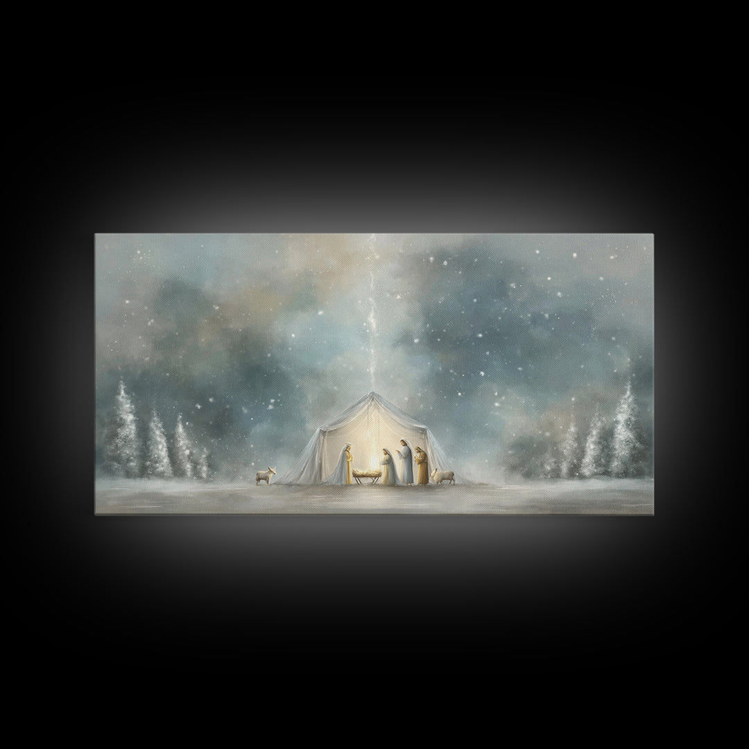 Adoration In Light, Framed Canvas Print, Christian Art Canvas, Christian Christmas Art, Christian Art, Christian Wall Art, Christmas Art