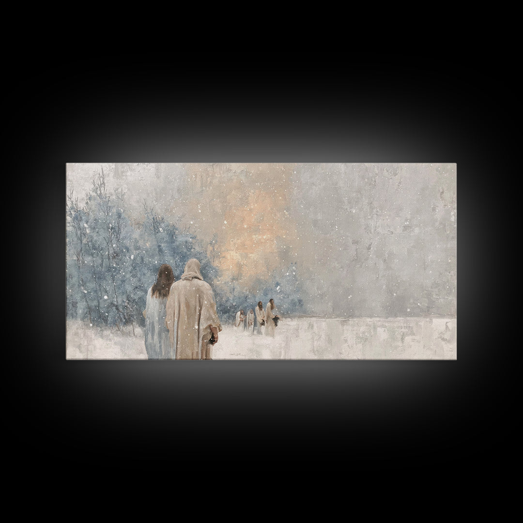 Winter Pilgrims – Framed Canvas Print – Christian Wall Art – Christian Art Canvas – Jesus Painting – Christian Christmas Art – Christian De