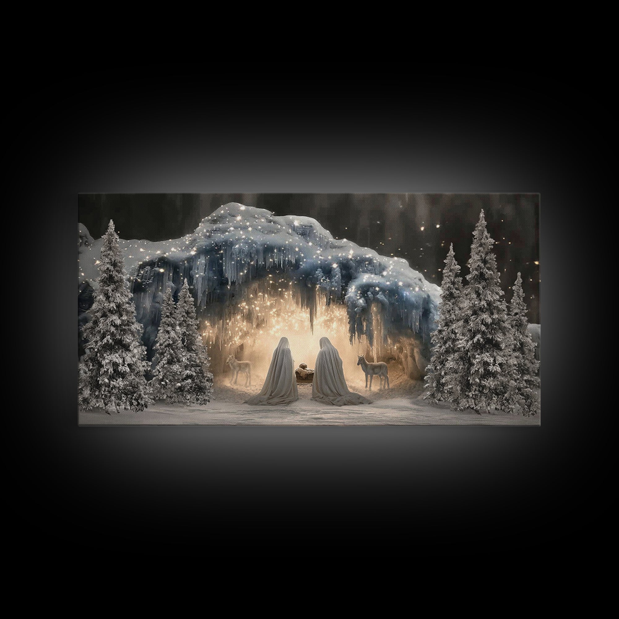 Holy Cave Light – Framed Canvas Print – Christian Art Canvas – Christmas Wall Art – Jesus Christmas Art – Christian Art Print – Christian D