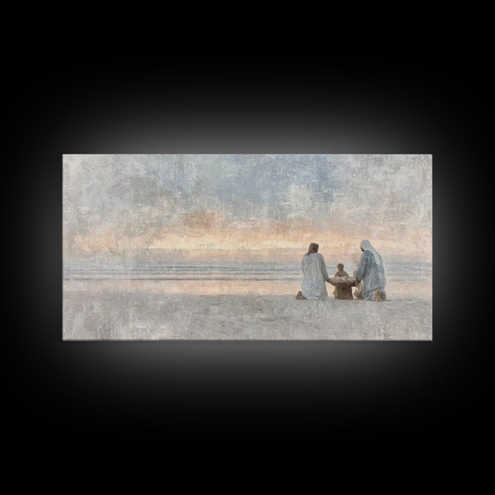Sandy Nativity – Framed Canvas Print – Christian Art Canvas – Christmas Wall Art – Christian Christmas Art – Christian Decor For Home – Chr