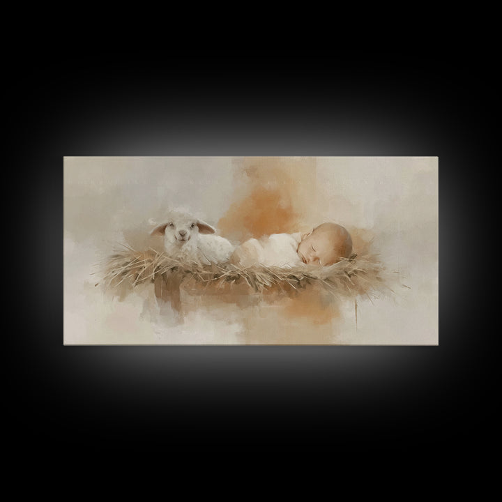 Heaven’s Lamb – Framed Canvas Print – Christian Art Canvas – Christian Wall Art – Christian Christmas Art – Jesus Painting – Christian Art