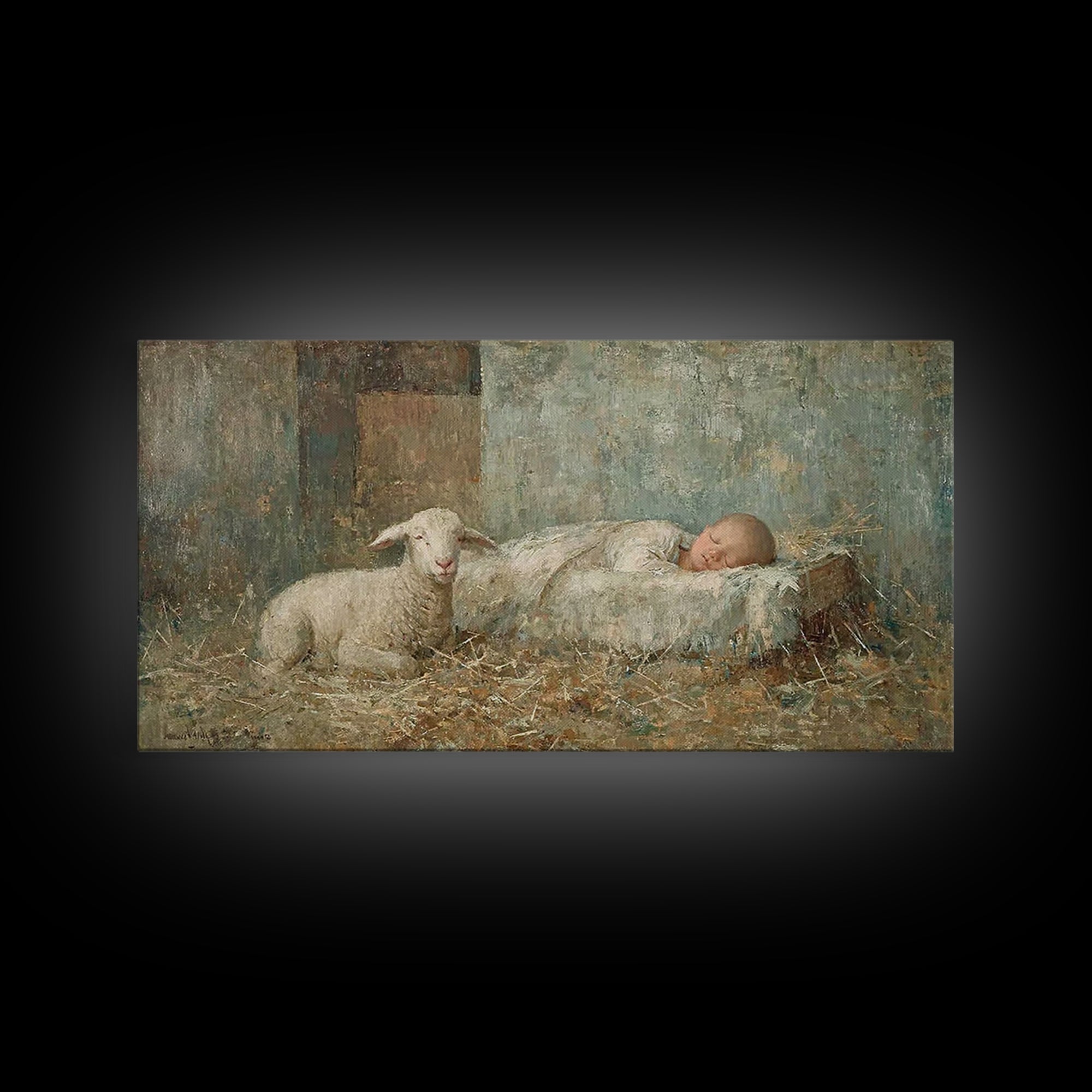 Gentle Manger – Framed Canvas Print – Christian Paintings – Christmas Wall Art – Christian Christmas Art – Christian Art Canvas – Jesus Art