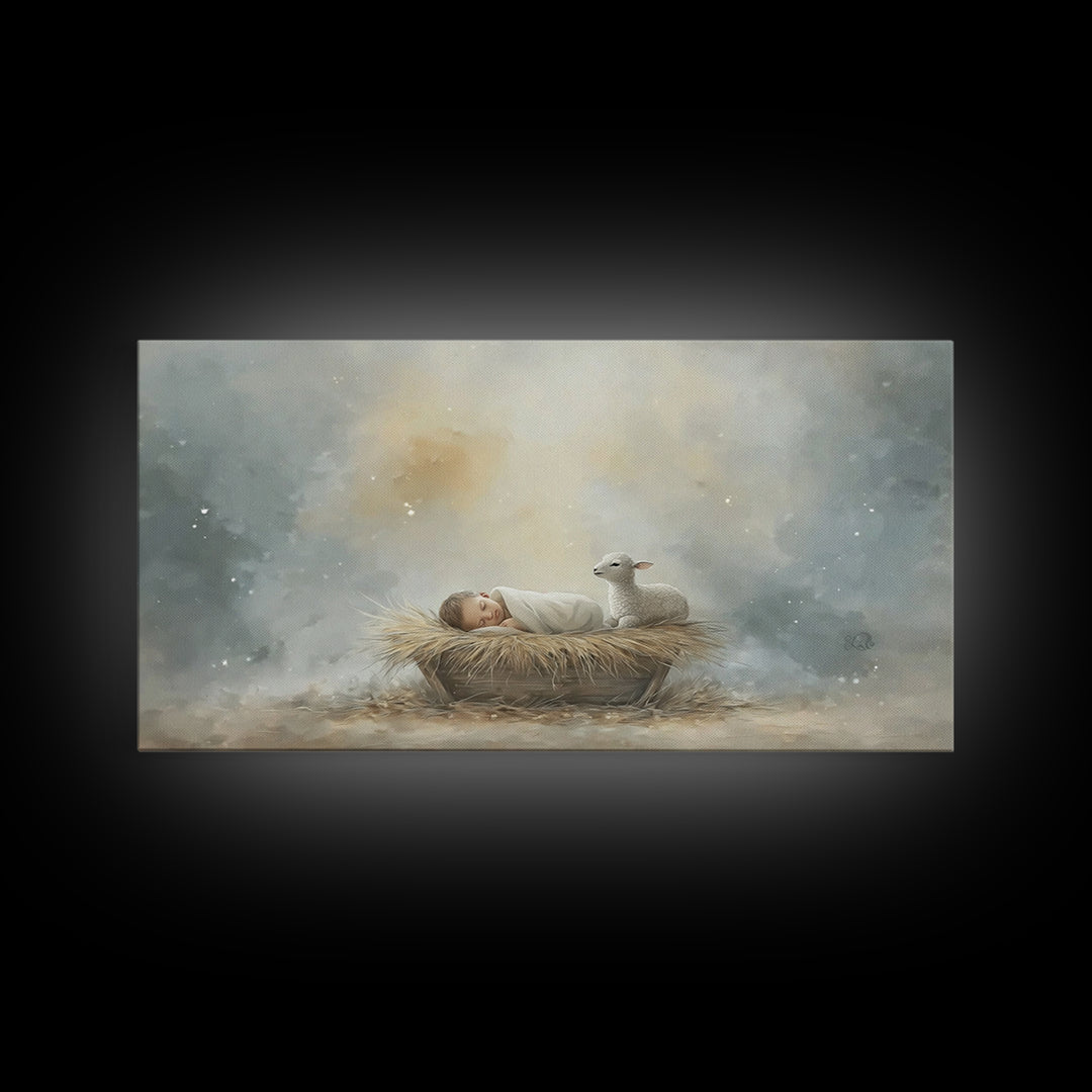 Heaven’s Quiet – Framed Canvas Print – Christian Christmas Art – Christian Wall Art – Christian Art Print – Jesus Painting – Christmas Art