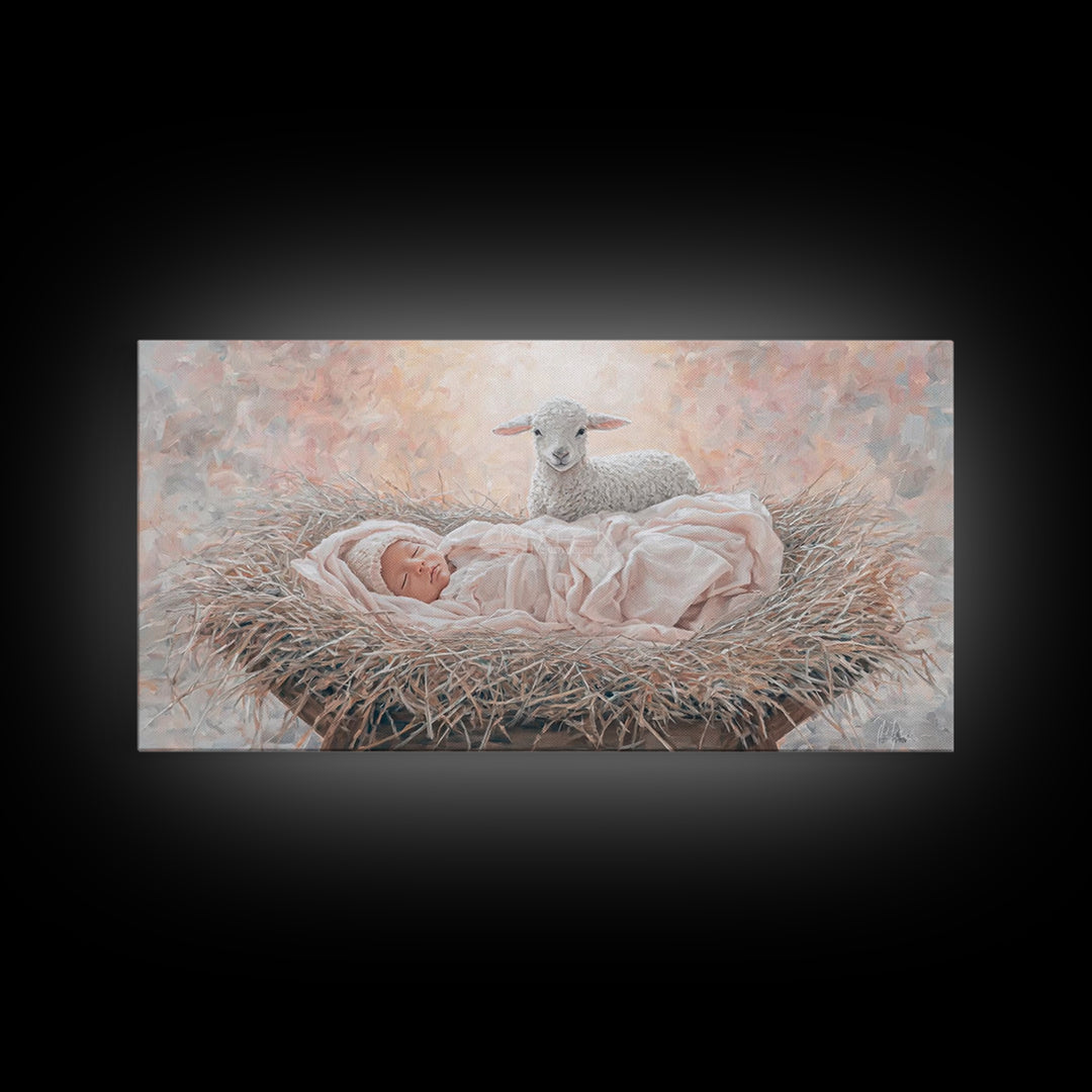 Manger Blessing – Framed Canvas Print – Christian Paintings – Christian Art Canvas – Christmas Wall Art – Christian Christmas Art – Jesus P