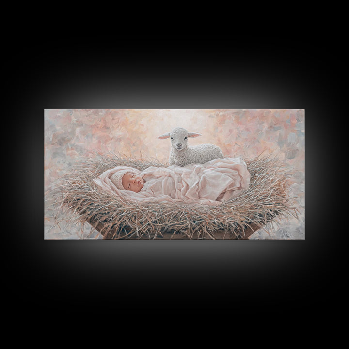 Manger Blessing – Framed Canvas Print – Christian Paintings – Christian Art Canvas – Christmas Wall Art – Christian Christmas Art – Jesus P