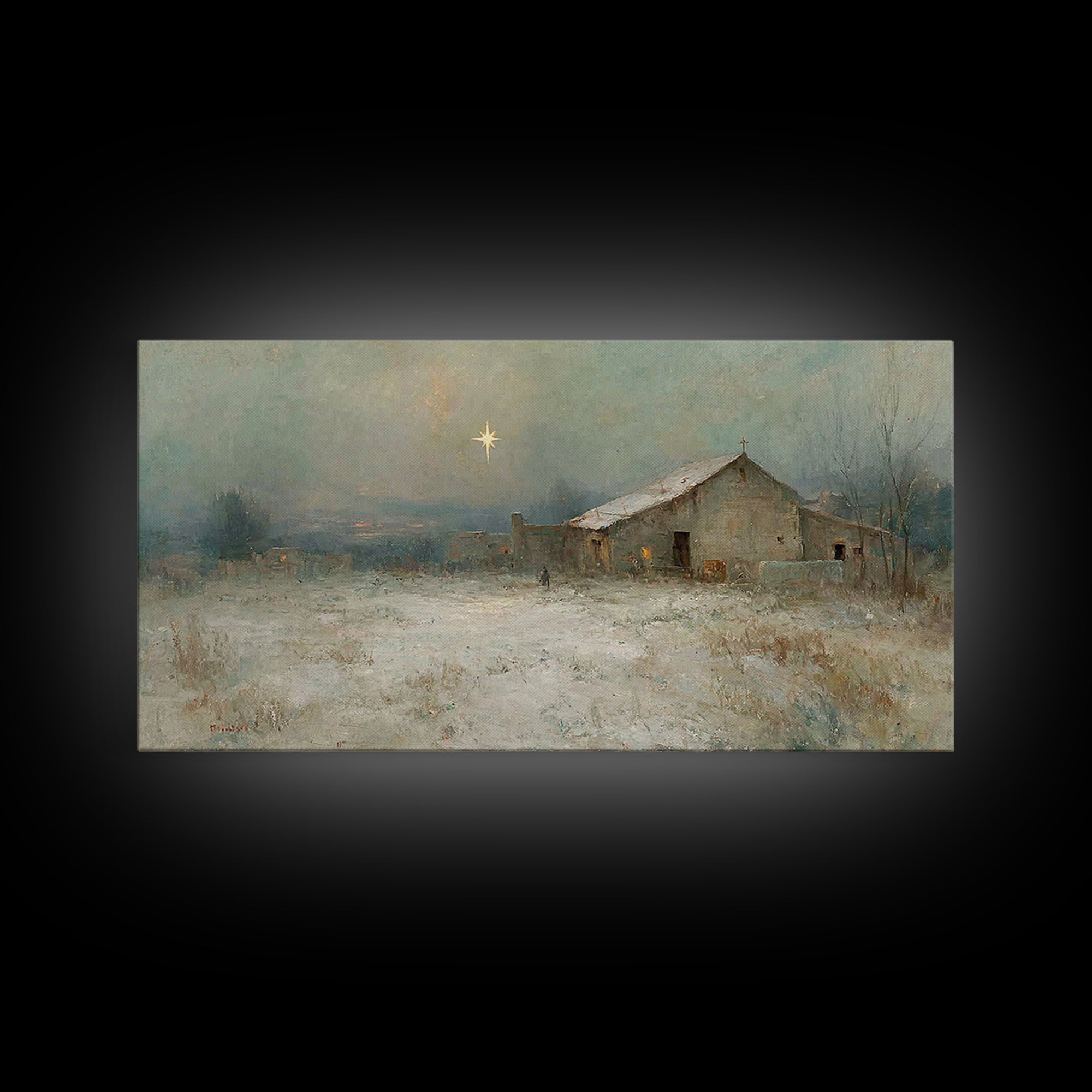 Winter Bethlehem – Framed Canvas Print – Christmas Art Prints – Christian Wall Art – Christian Christmas Art – Vintage Christian Art – Chri