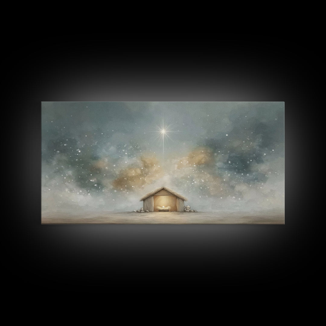 Manger Glory – Framed Canvas Print – Christmas Canvas Wall Art – Christian Christmas Art – Christian Art Print – Christian Wall Art – Frame