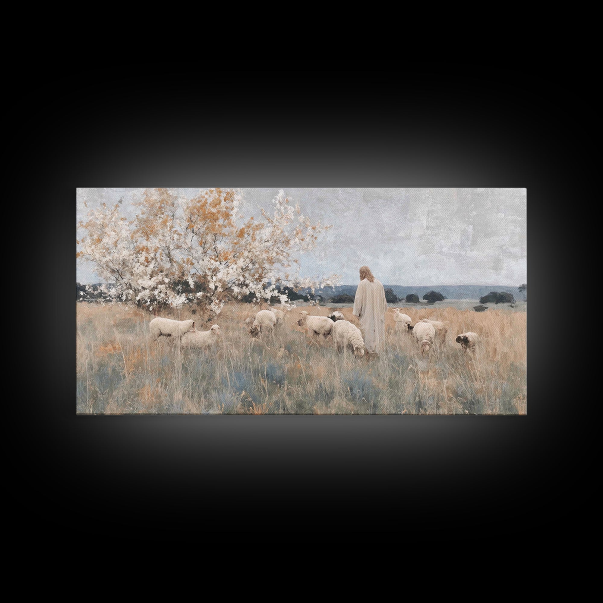 Quiet Shepherd Light, Framed Canvas Print, Christian Art Canvas, Jesus Painting, Christian Wall Art, Christmas Art Prints