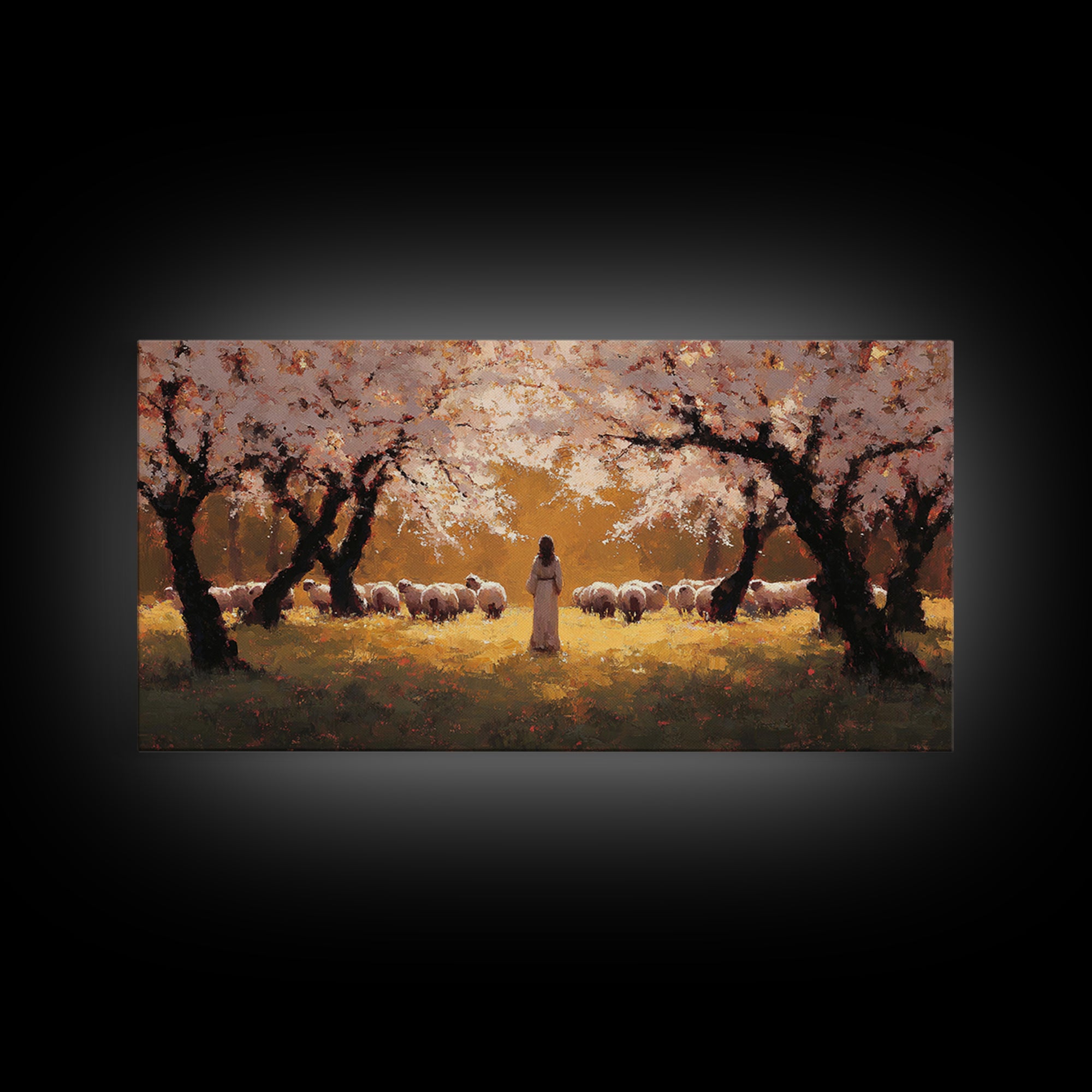Golden Orchard Peace | Framed Canvas Print | Christian Art | Jesus Painting | Christian Christmas Art | Christian Wall Art