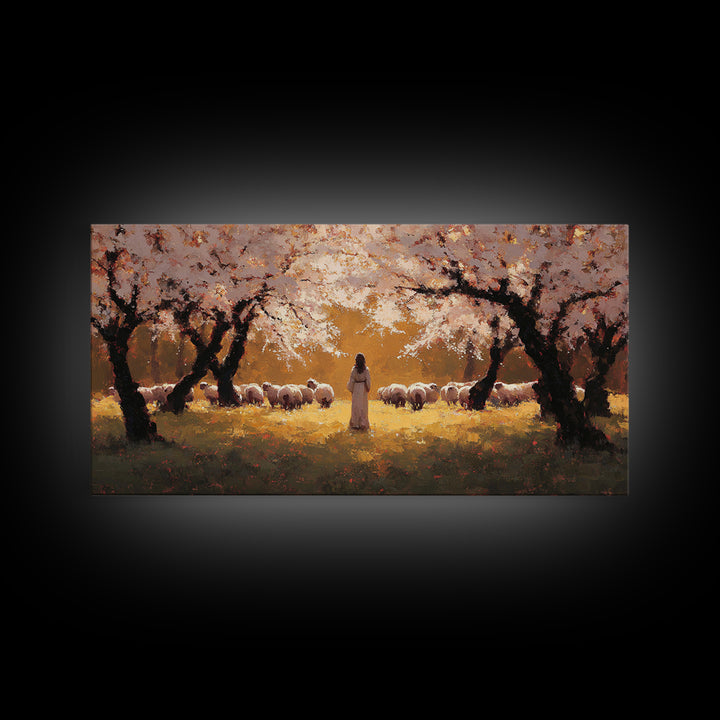 Golden Orchard Peace | Framed Canvas Print | Christian Art | Jesus Painting | Christian Christmas Art | Christian Wall Art