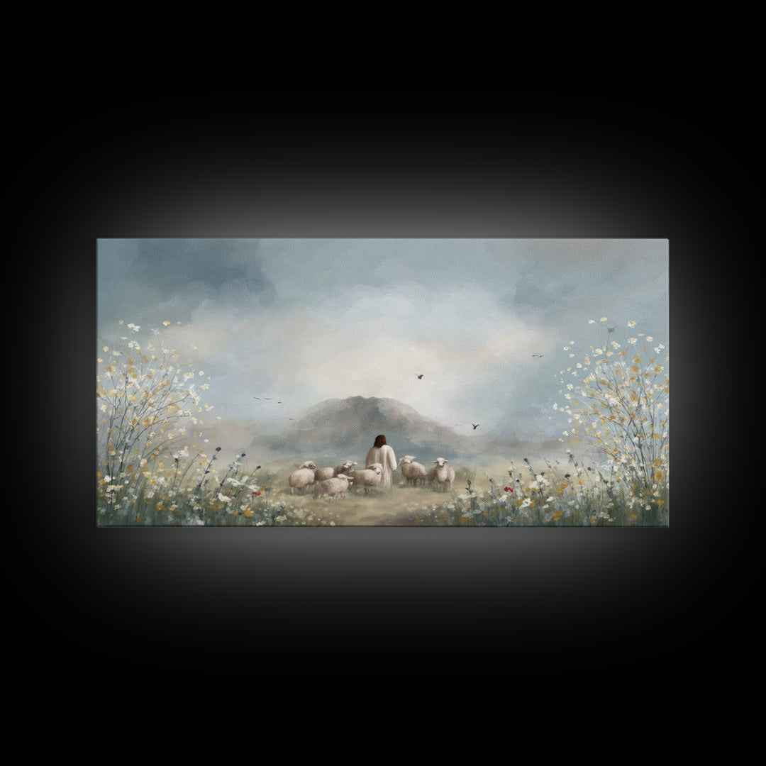 Heavenly Field Stillness, Framed Canvas Print, Christian Christmas Art, Jesus Painting, Christian Wall Art, Art Canvas