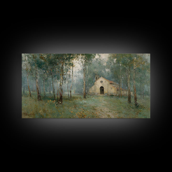 Woodland Chapel Stillness | Framed Canvas Print | Christian Art | Christian Wall Art | Christian Painting | Christian Art Canvas | Christia