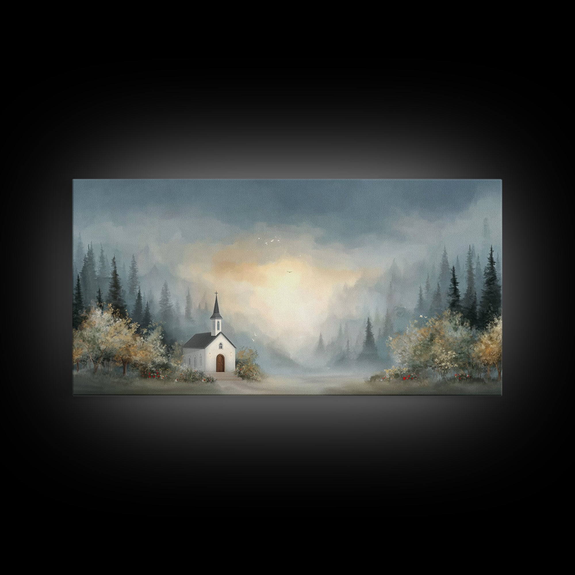 Dawn Chapel Peace – Framed Canvas Print – Christian Art – Christian Wall Art – Christian Art Canvas – Christian Gift – Christian Painting