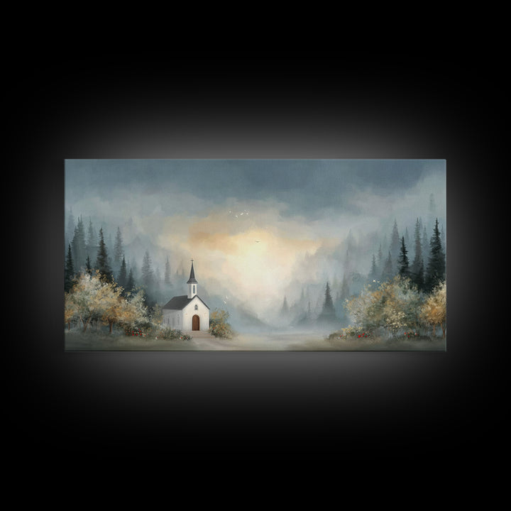 Dawn Chapel Peace – Framed Canvas Print – Christian Art – Christian Wall Art – Christian Art Canvas – Christian Gift – Christian Painting