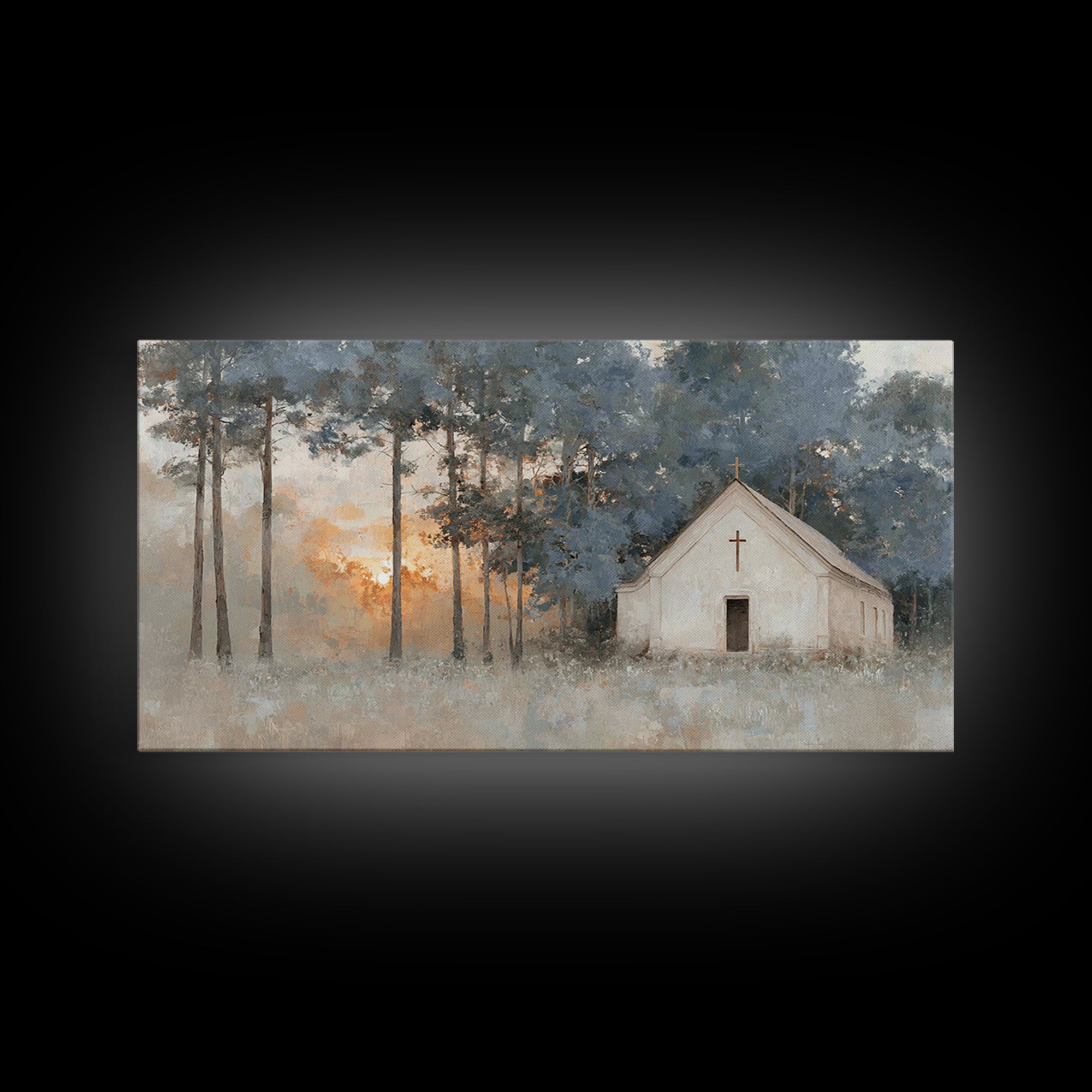 Misty Chapel Blessing, Framed Canvas Print, Christian Painting, Christian Art, Christian Wall Art, Christian Art Canvas, Christian Gift Ide