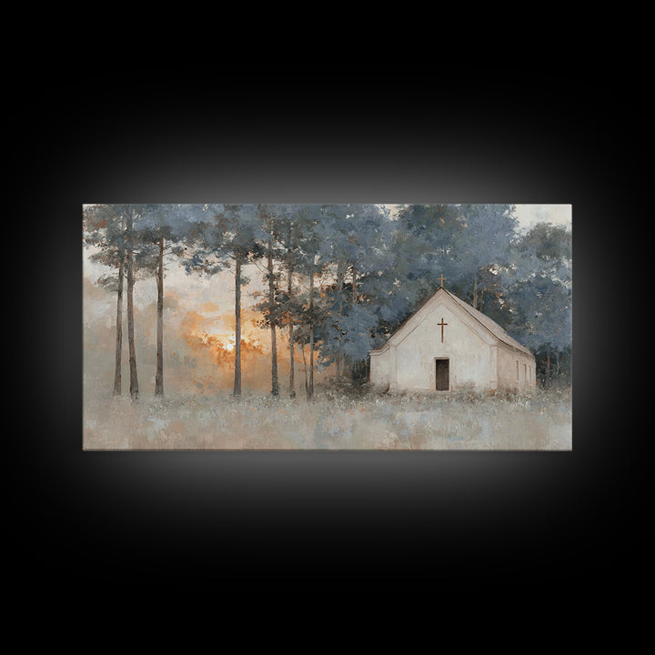 Misty Chapel Blessing, Framed Canvas Print, Christian Painting, Christian Art, Christian Wall Art, Christian Art Canvas, Christian Gift Ide