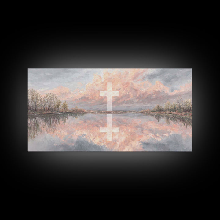 Cross Of Evening, Framed Canvas Print, Christian Art, Christian Wall Art, Christian Painting, Christian Art Canvas, Christian Christmas Art