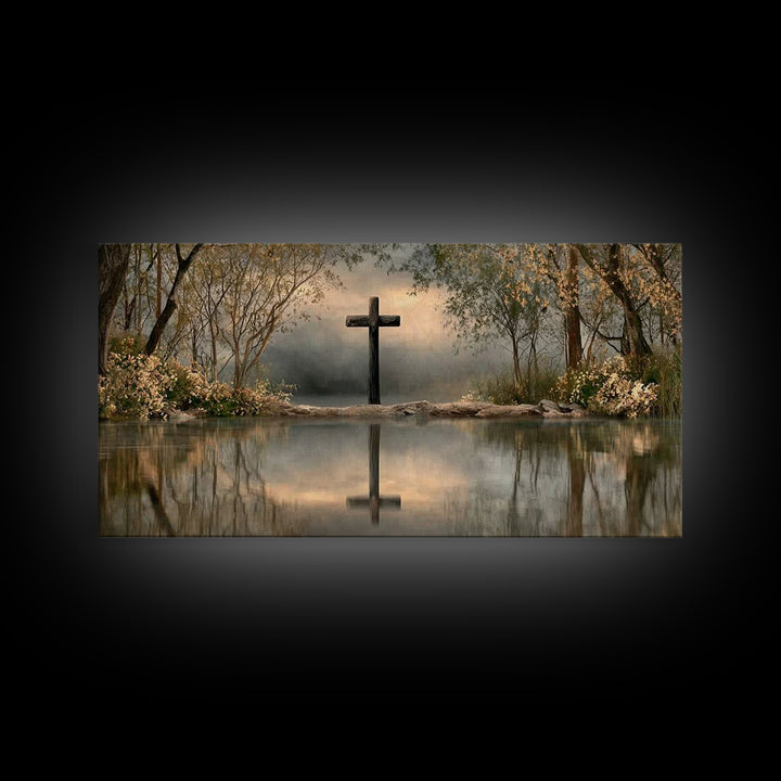 Sacred Cross Shore | Framed Canvas Print | Christian Painting | Christian Art Canvas | Christian Wall Art | Christian Art | Christian Decor