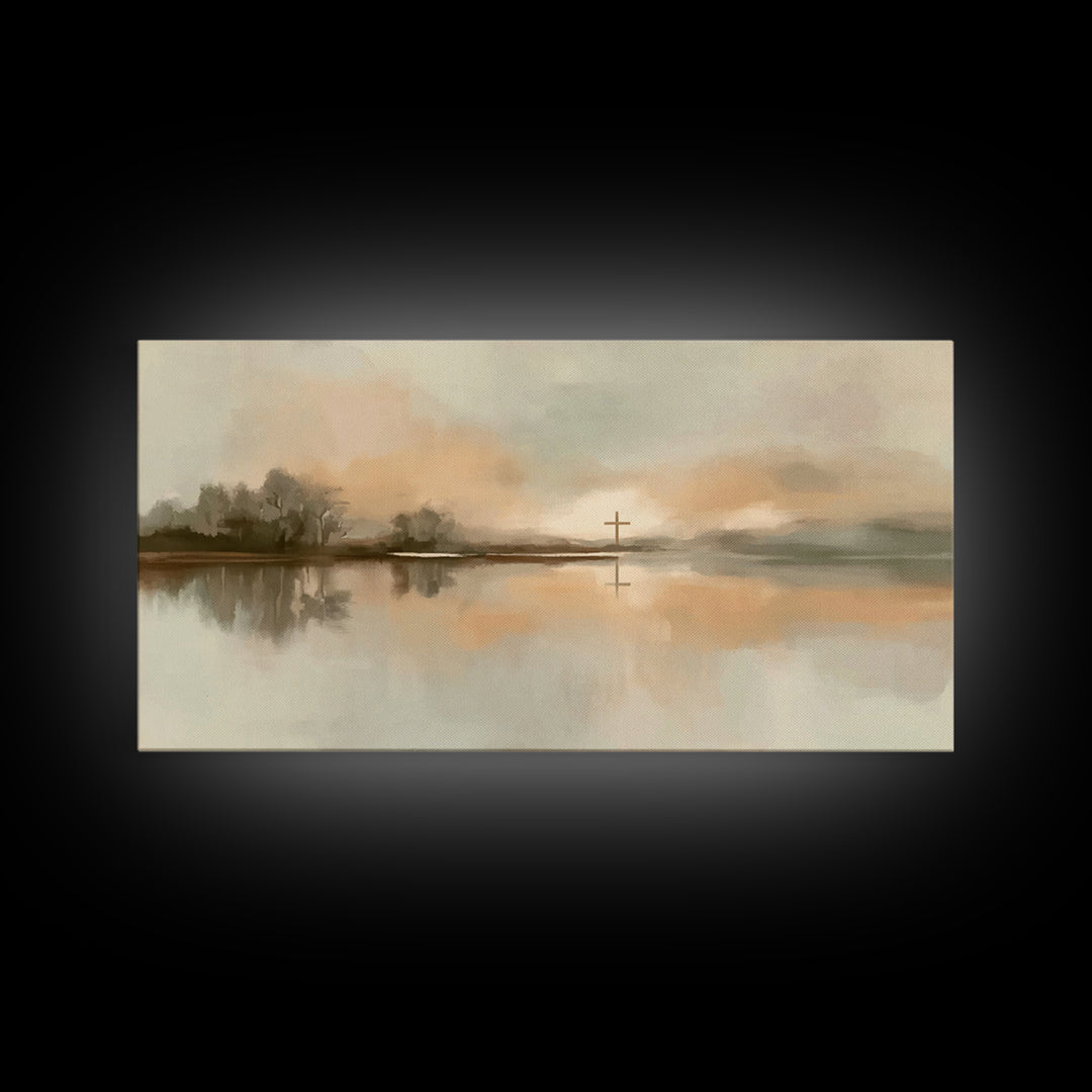 Soft Cross Horizon – Framed Canvas Print – Christian Art – Christian Art Canvas – Christian Wall Art – Christian Painting – Christian Gift