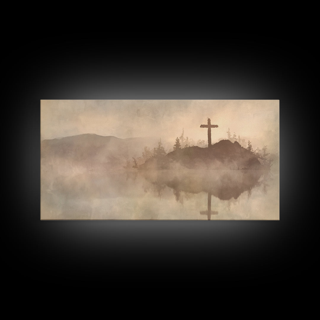 Hilltop Cross – Framed Canvas Print – Christian Wall Art – Christian Art Canvas – Jesus Painting – Christian Christmas Art – Christian Gift