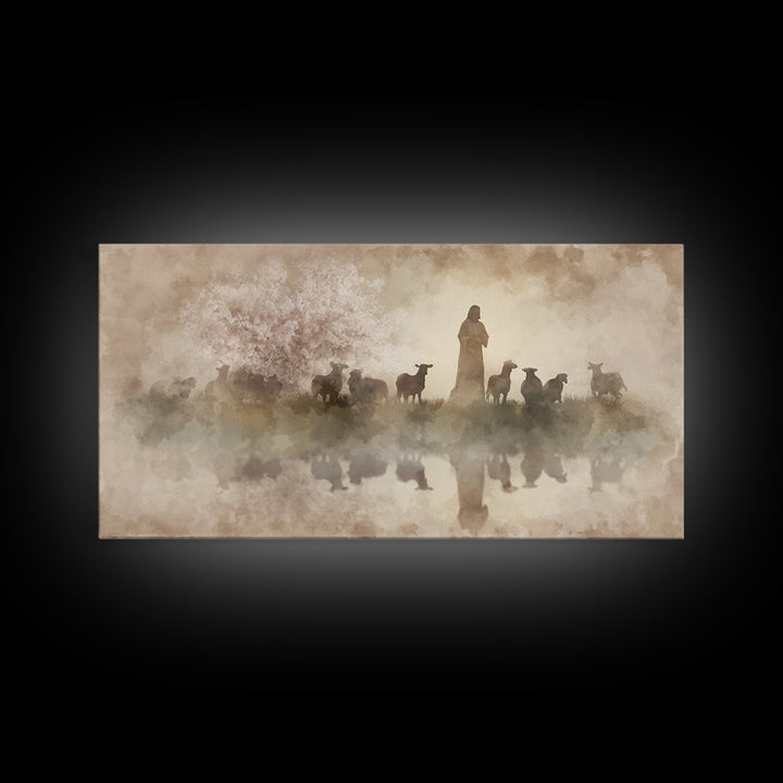 Guiding Shepherd – Framed Canvas Print – Christian Wall Art – Jesus Painting – Christian Art Canvas – Christian Christmas Art – Christian A